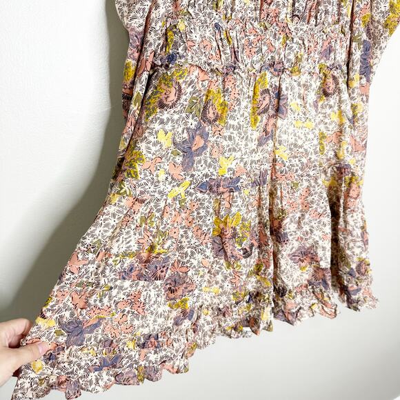 Ulla Johnson Julie Ivory Floral Puff Sleeve V Neck Tiered Mini Dress NEW 10 $445 - Picture 6 of 10